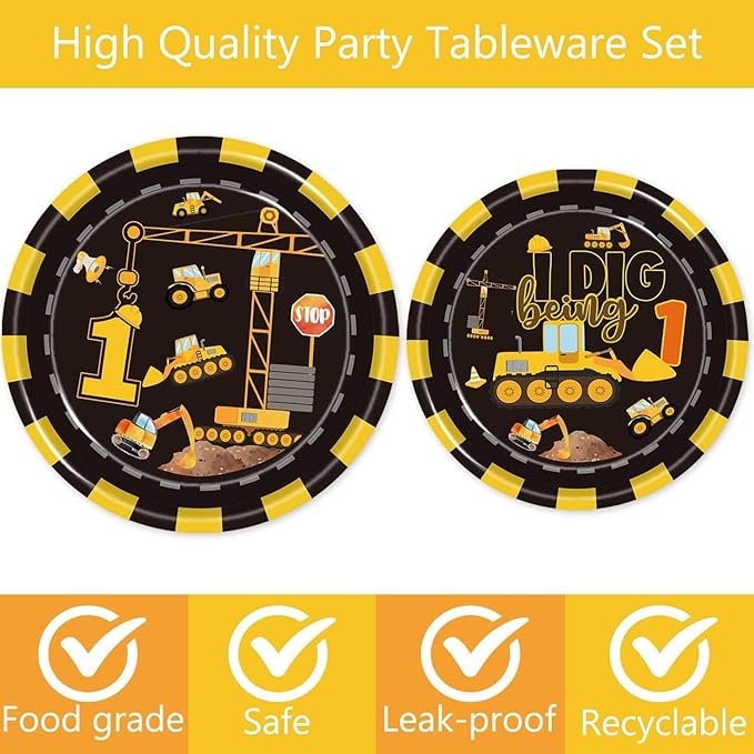 162 Pcs Construction 1st Birthday Party Supplies Dump Truck One