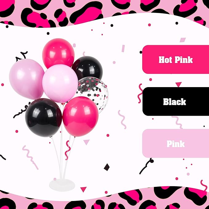 Pink and Black Balloons, 60pcs 12inch Hot Pink Black Pastel Pink