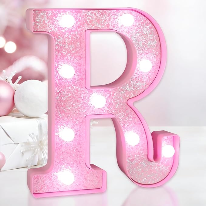 Pink Light Up Letters, LED Marquee Letters for Table, Small Glitter #5