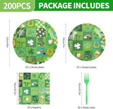 200Pcs St Patrick's Day Party Plates Supplies Green Shamrock Paper