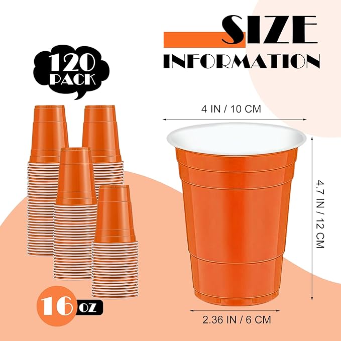 120 pcs Orange Plastic Cups Halloween plastic Disposable cups 16 oz