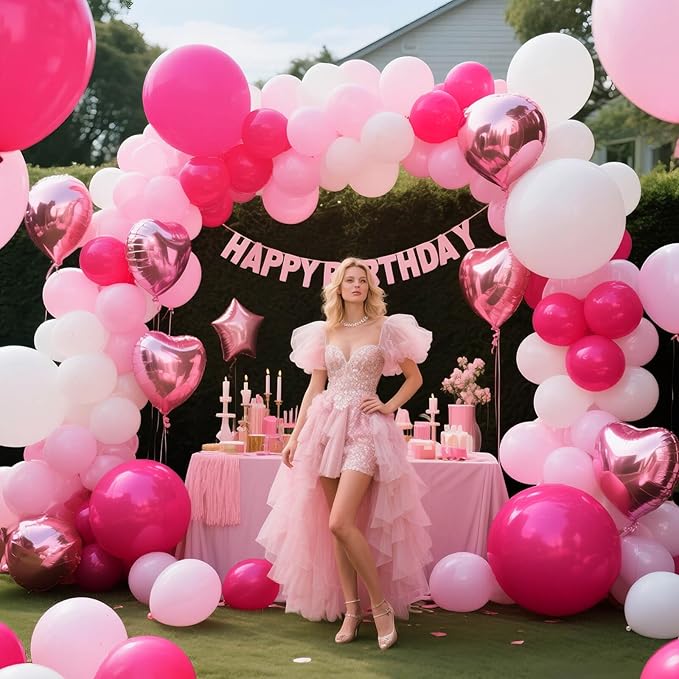 Pink White Balloons 100pcs 12 inch Hot Pink Pastel Pink White