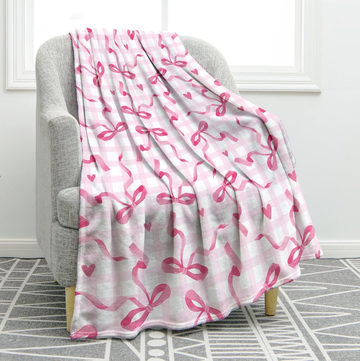 Jekeno Checkered Bow Throw Blanket Gifts for Women Girls Her, Bow