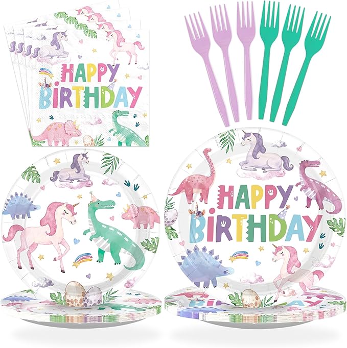 96Pcs Dinosaur Unicorn Birthday Party Decorations Dinosaur Unicorn