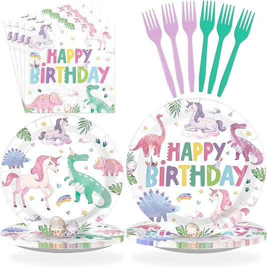 96Pcs Dinosaur Unicorn Birthday Party Decorations Dinosaur Unicorn