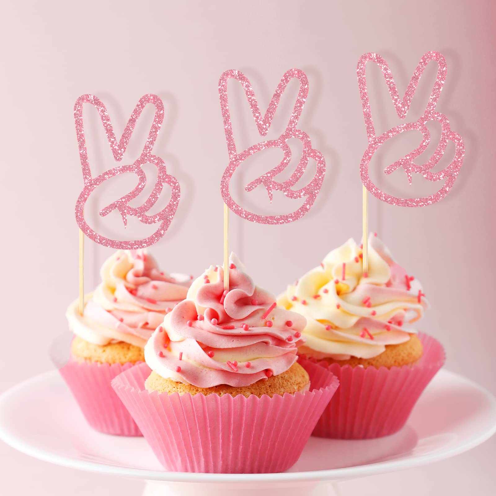 Spakon 24 Pcs Peace Sign Cupcake Toppers Glitter Peacekeeper Cupc Rose