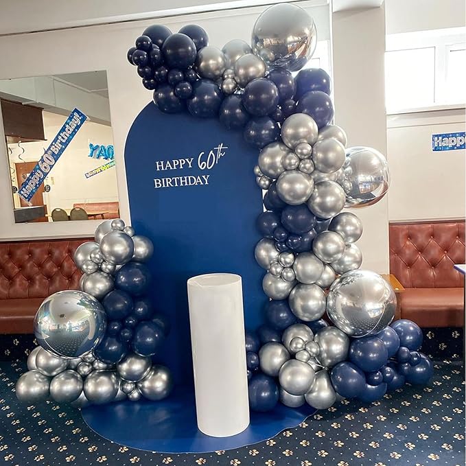 Blue and Silver Balloons Arch Garland Kit, 134pcs Navy Blue and