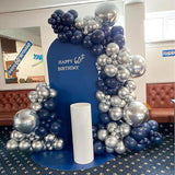 Blue and Silver Balloons Arch Garland Kit, 134pcs Navy Blue and