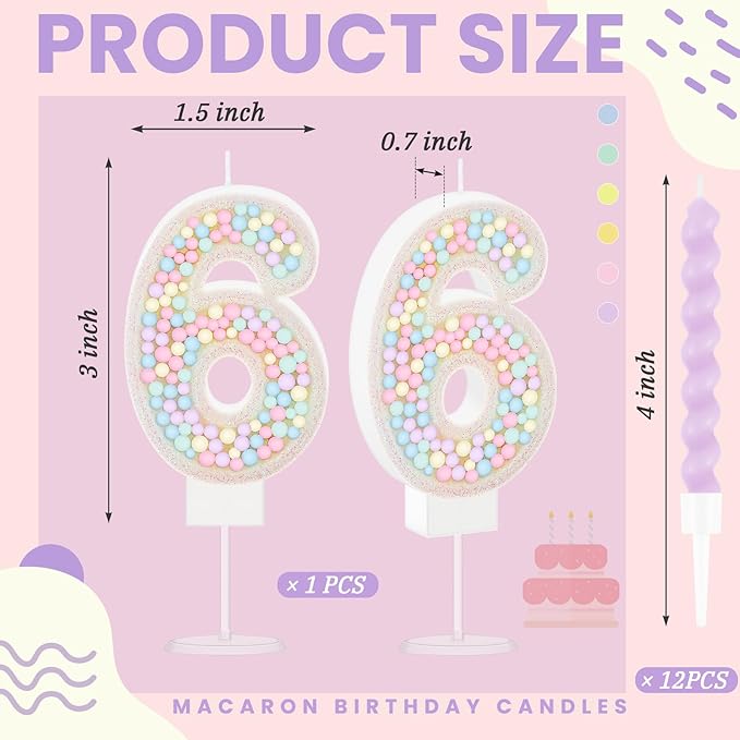 MTLEE Number 6 Birthday Candle with 12 Pcs Spiral Candles for Girls Ma