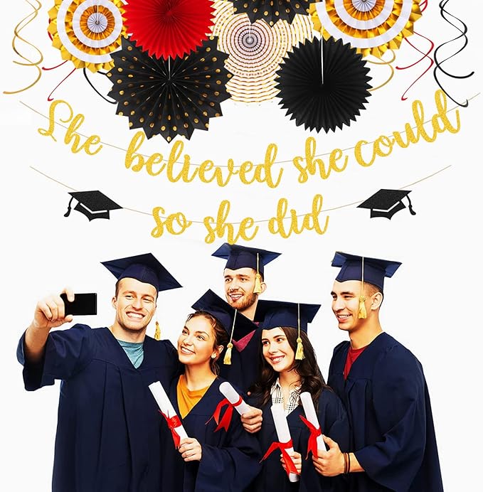 Red Black Gold Party Decorations Graduation Banner Streamers 18pcs