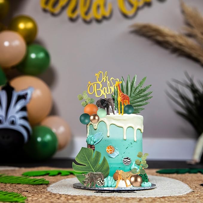 42 Pcs Safari Jungle Animal Cake Toppers Wild One Zebra Lion Giraffe