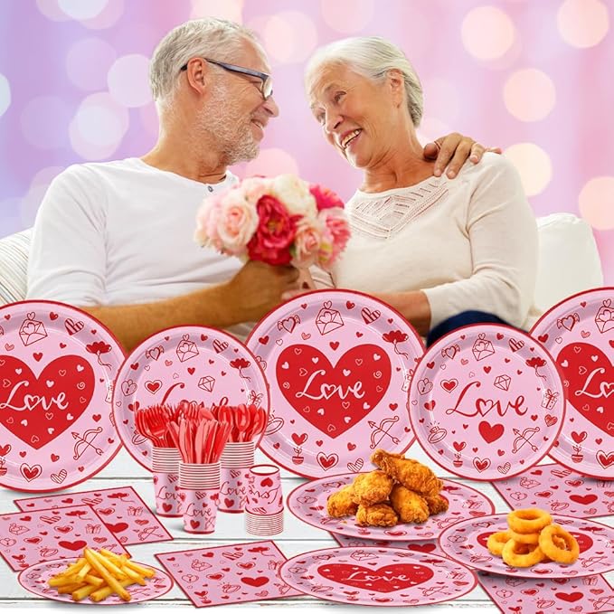 140Pcs Red Valentine's Day Party Decorations Envelope Heart Plates