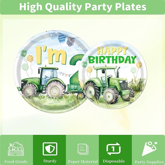 Tractor 2nd Birthday Decorations Supplies 96PCS Tractor Party Plates