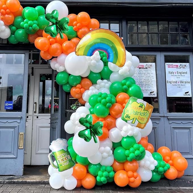 154Pcs St.Patrick's Day Balloon Arch Garland Kit Green Orange White