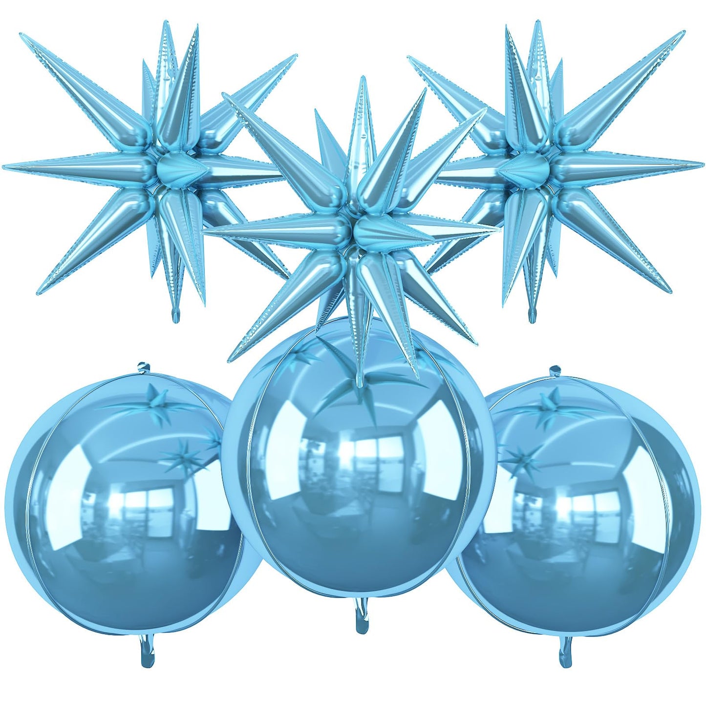 6Pcs Blue Foil Balloons,22Inch Light Blue 4D Round Ball Balloon and