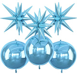 6Pcs Blue Foil Balloons,22Inch Light Blue 4D Round Ball Balloon and