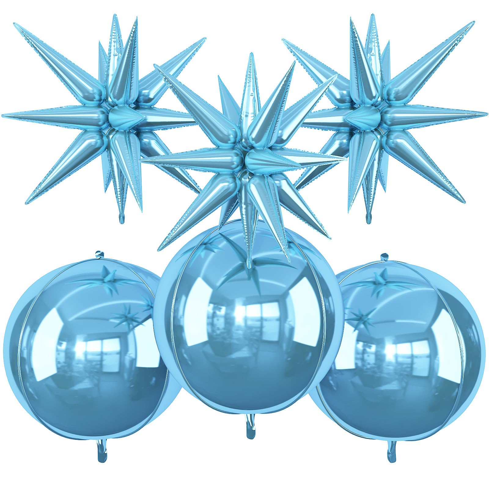 6Pcs Blue Foil Balloons,22Inch Light Blue 4D Round Ball Balloon and