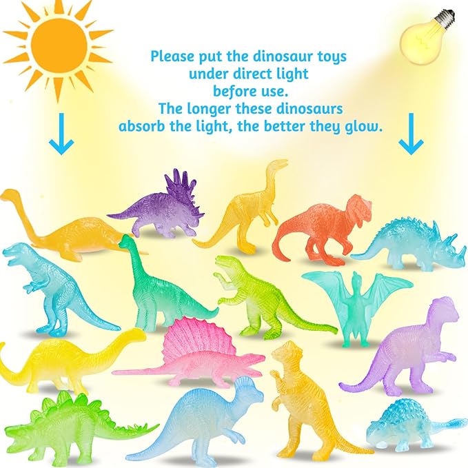 16PCS Glow in Dark Mini Dinosaur Figures for Kids Birthday Party