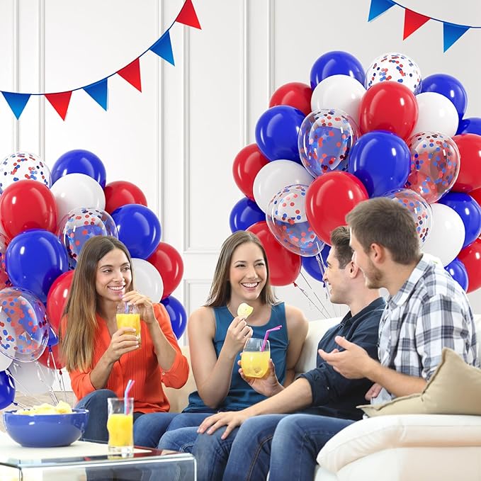 BAUANOOY Red White and Blue Balloons, 60pcs 12 Inch Red White and