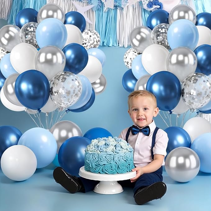 Zesliwy Blue White Silver Balloons Set,50Pcs 12 Inch Metallic Dark