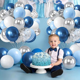 Zesliwy Blue White Silver Balloons Set,50Pcs 12 Inch Metallic Dark