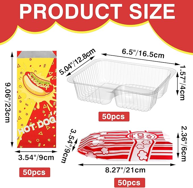 150 Pcs Concession Stand Supplies Movie Night Snack Trays Carnival