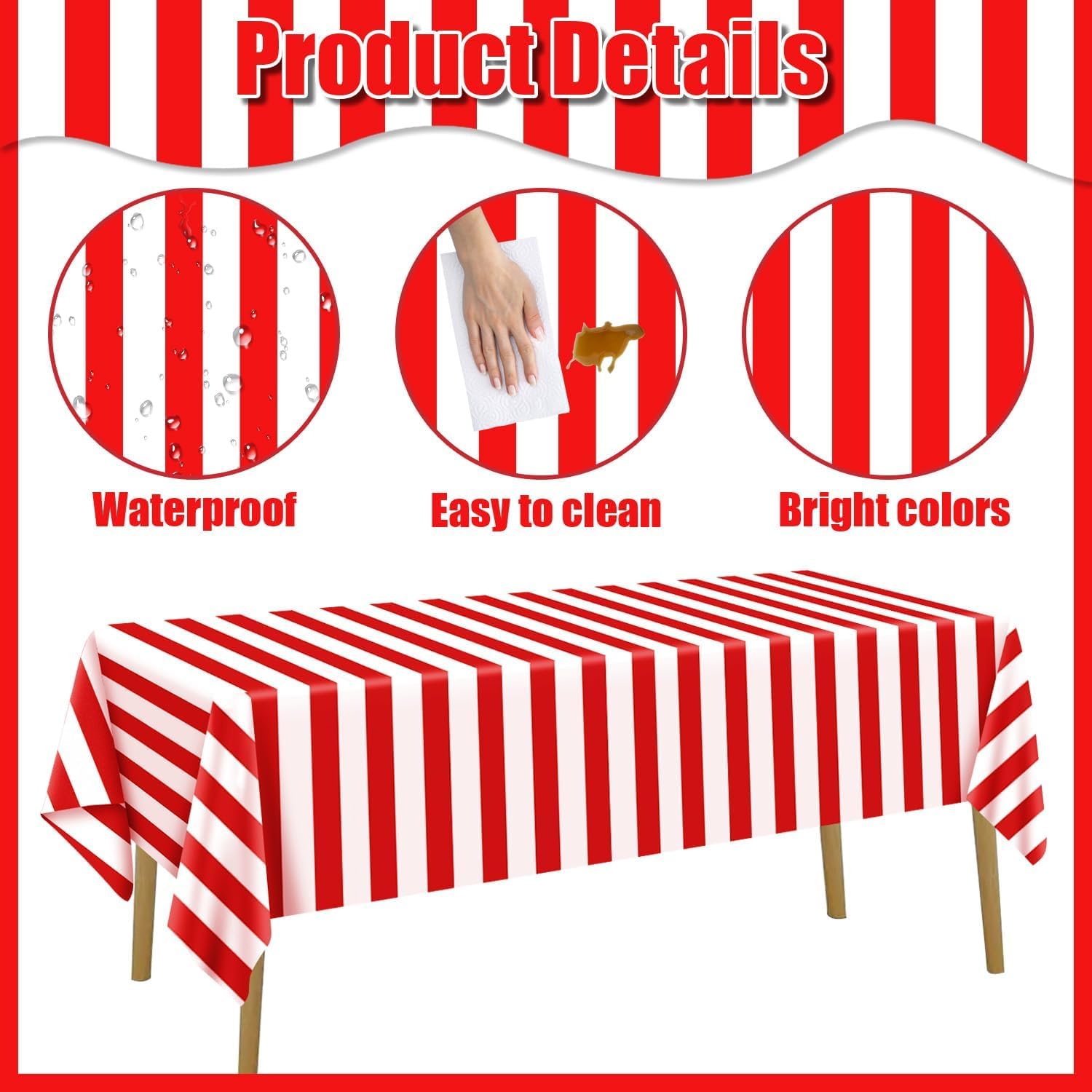 PIXHOTUL Carnival Tablecloth Roll 100 Ft Red and White Striped