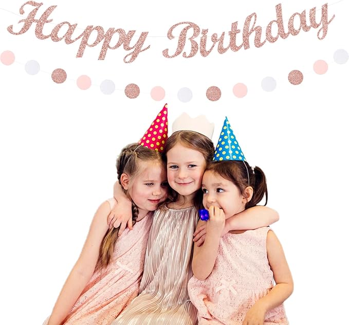 Light Pink Rose Gold Birthday Garland Party Decorations 14pcs Happy