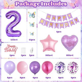2nd Birthday Decoration for Girls,Pink Purple 2nd Balloon Number 2