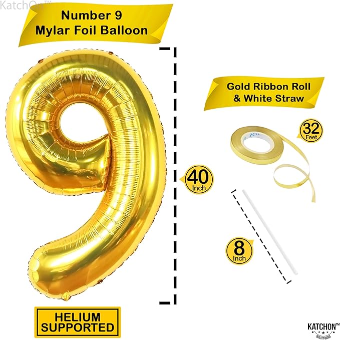 KatchOn, Giant Gold Number 9 Balloon - 40 Inch | Foil 9 Birthday