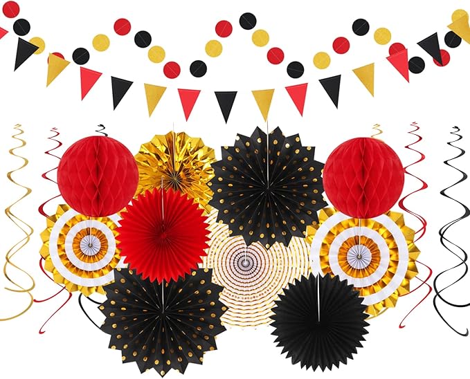 Red Black Gold Casino Theme Party Decorations 33pcs Kits Game Night