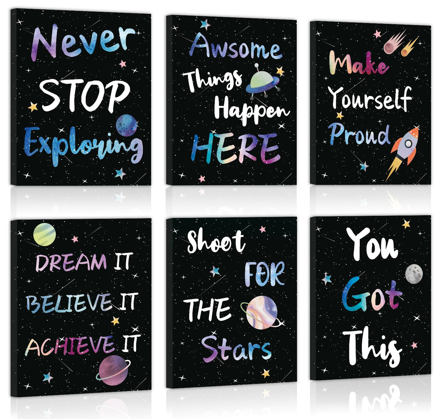 CHDITB Outer Space Framed Canvas Wall Art, Universe Theme Artwork,