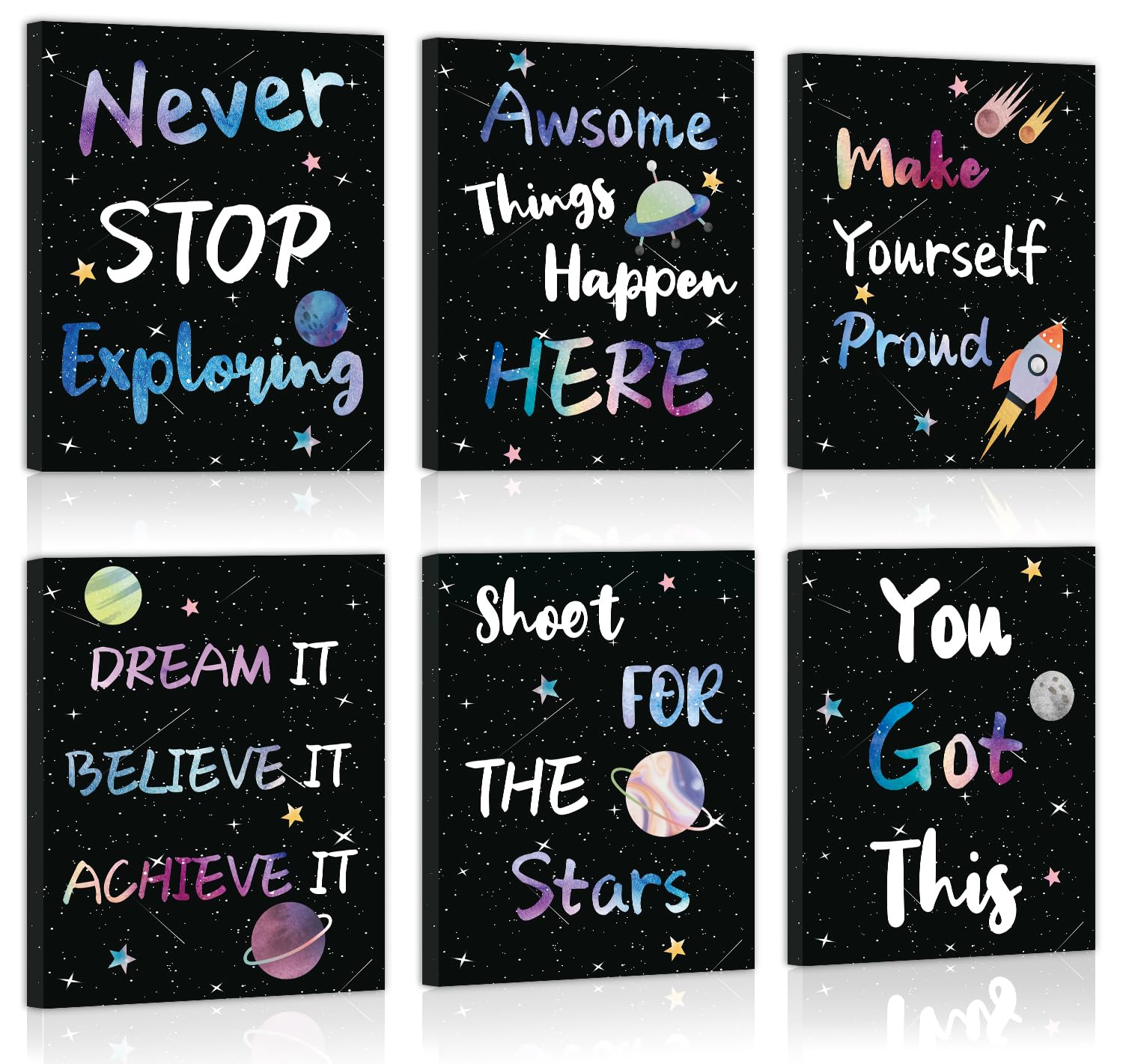 CHDITB Outer Space Framed Canvas Wall Art, Universe Theme Artwork,
