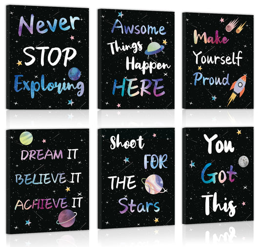CHDITB Outer Space Framed Canvas Wall Art, Universe Theme Artwork,