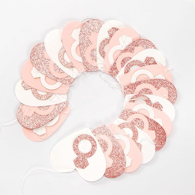 Rose-Gold Pink White Heart-Ring Garland - 52Ft Engagement