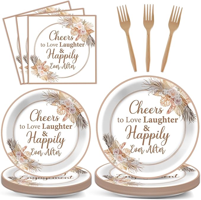 96Pcs Boho Bridal Shower Party Plates and Napkins for Bride Wedding