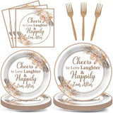 96Pcs Boho Bridal Shower Party Plates and Napkins for Bride Wedding