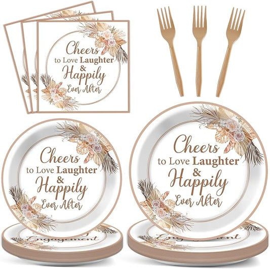 96Pcs Boho Bridal Shower Party Plates and Napkins for Bride Wedding