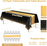 12Pack Disposable Plastic Tablecloths and Satin Table Runner Set