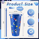 24 Pcs Space Party Plastic Cups with Lid and Straw 24 oz
