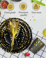 350 Pieces Party Supplies, Black and Gold Party Plates Cups and