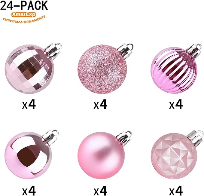 XmasExp 24ct Christmas Ball Ornaments Shatterproof Christmas Ornaments