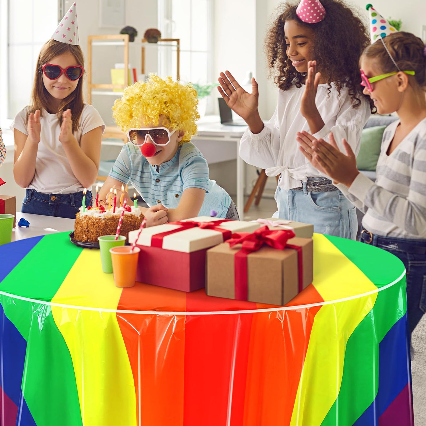 Tatuo 3 Pcs Rainbow Round Circus Table Cloth 84 Inch Carnival Circus