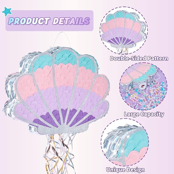 Mermaid Seashell Piñata Pink Shellfish Piñatas for Kids Girls