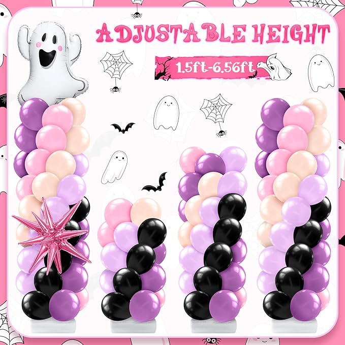 2 Sets Pink Purple Halloween Balloon Column Stand Kit Purple Pink