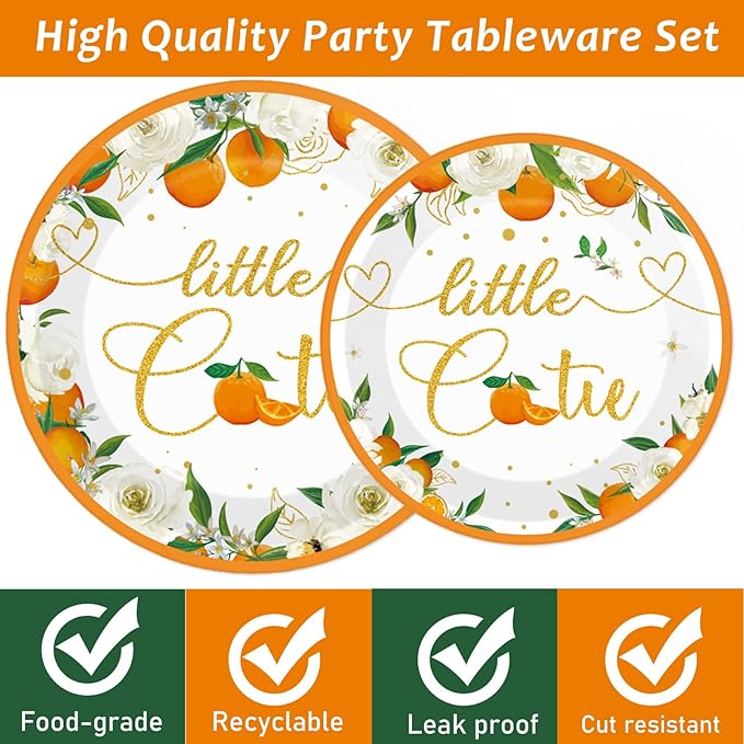 Little Cutie Baby Shower Decorations Plates And Napkins Orange