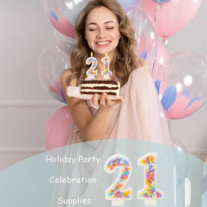 21nd Birthday Candle for Cake, Colorful Macaron Numeral Candles for