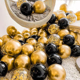 Bezente Black Gold Confetti Latex Balloons - 60 Pack 12 inch Helium