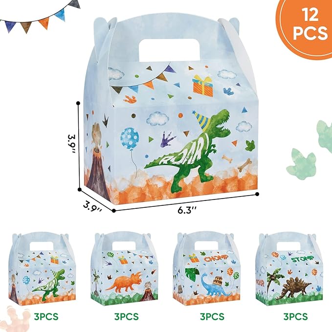 WERNNSAI 12 Pack Dinosaur Party Boxes - Dinosaur Birthday Decorations