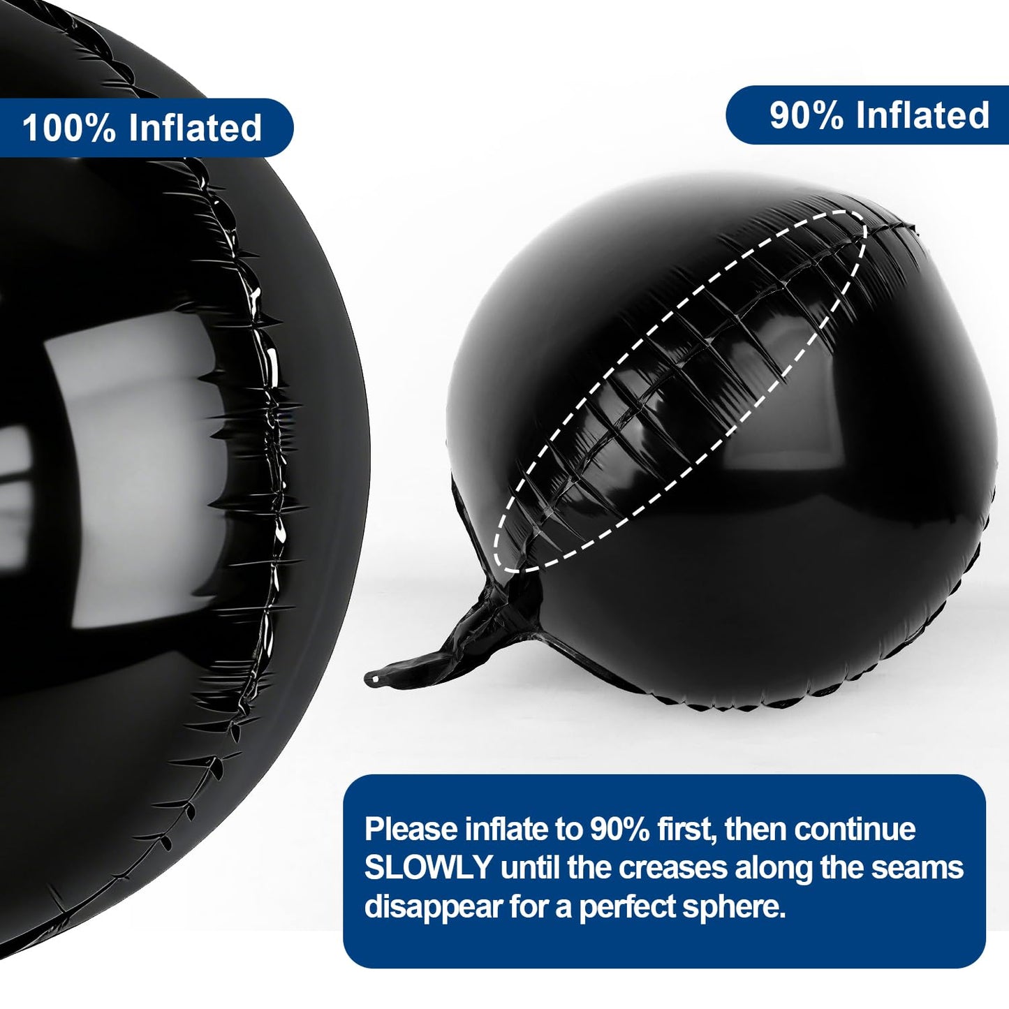 Metallic Black Round Foil Balloons, 22" Large 4D Sphere Mylar Balloons